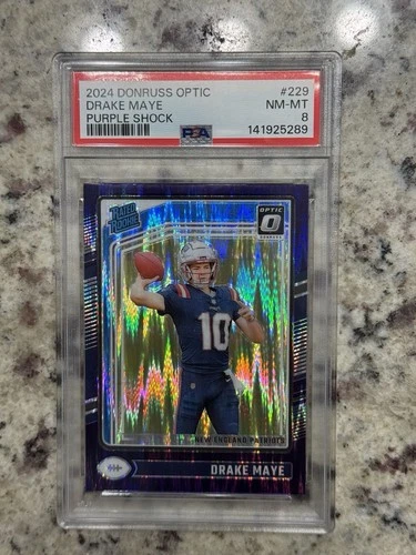 2024 Panini Optic - Rated Rookie Drake Maye #229 Purple Shock Prizm (RC) PSA 8