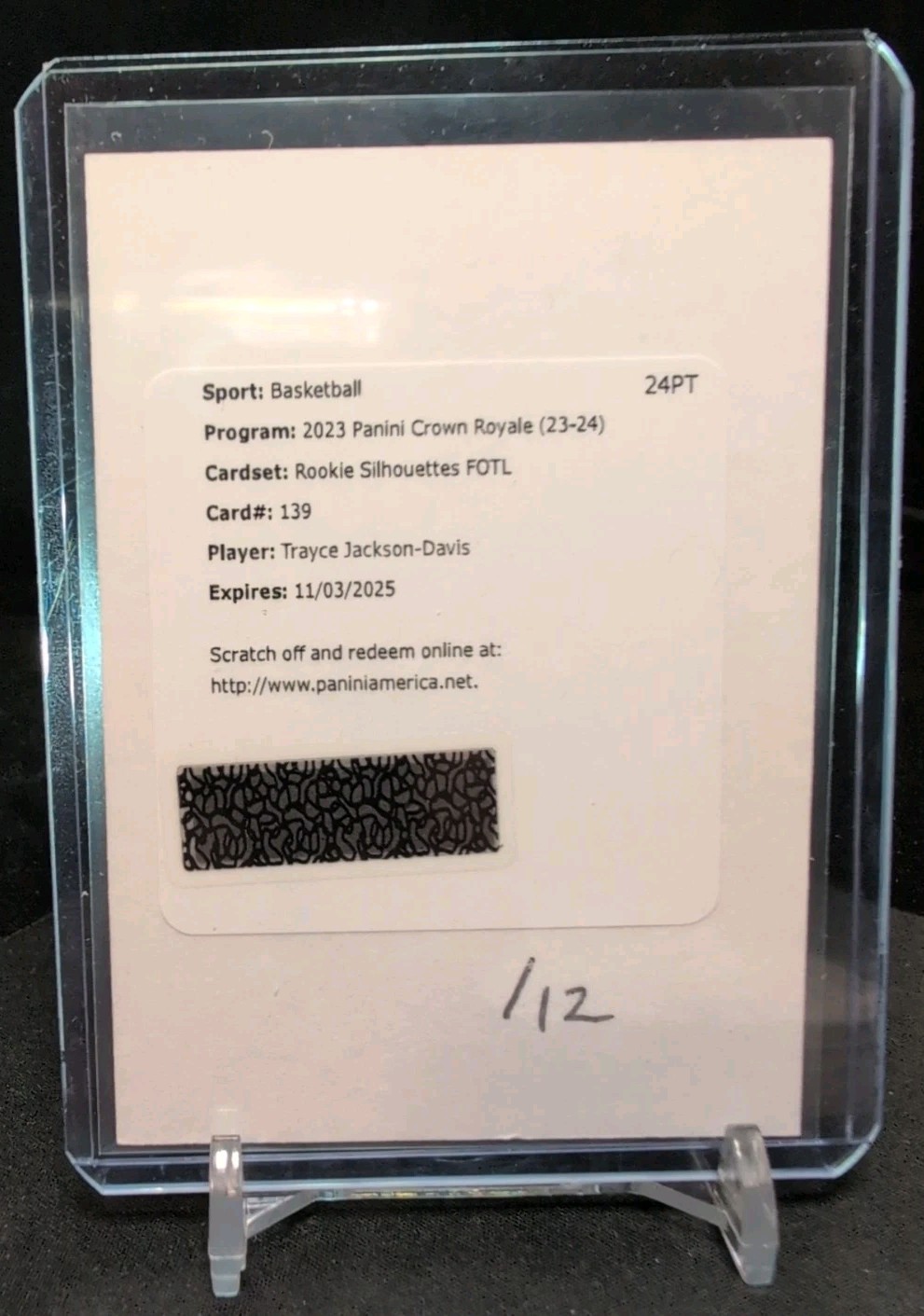 2023 Trayce Jackson-Davis Rookie Auto (RPA) Silhouettes Crown Royale FOTL /12