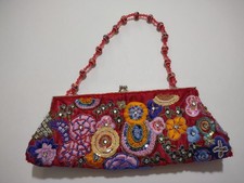 Embroidered Exterior Beaded, Red, Blue Multicolor Clutch, Small Bag New