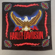 Vintage Harley-Davidson Bandana Black Eagle Red Stars Motorcycle Made USA 90s