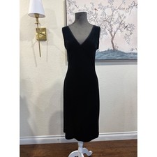 Black Velvet V-Neck Lace Trim Midi Dress Sleeveless Deep V-Back Sheath