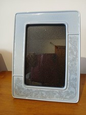 WEDGWOOD England pale blue ceramic ribbed and floral pattern photo frame