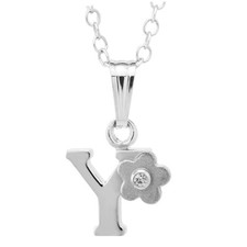 Sterling Silver 0.01cttw Diamond Initial "Y" Flower Pendant with Chain