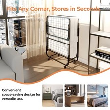 Folding Bed Rollaway Bed Portable Metal Guest Bed With 10cm Memory Foam Mattress