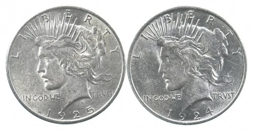 1925 & 1924 & Peace Silver Dollar $1 Bullion Collection Lot *895