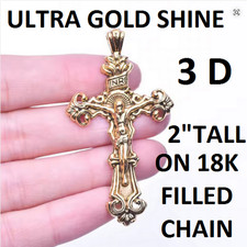 Large CROSS CRUCIFIX CHRISTIAN JESUS Pendant On 18K GOLD FILLED 18" Necklace men