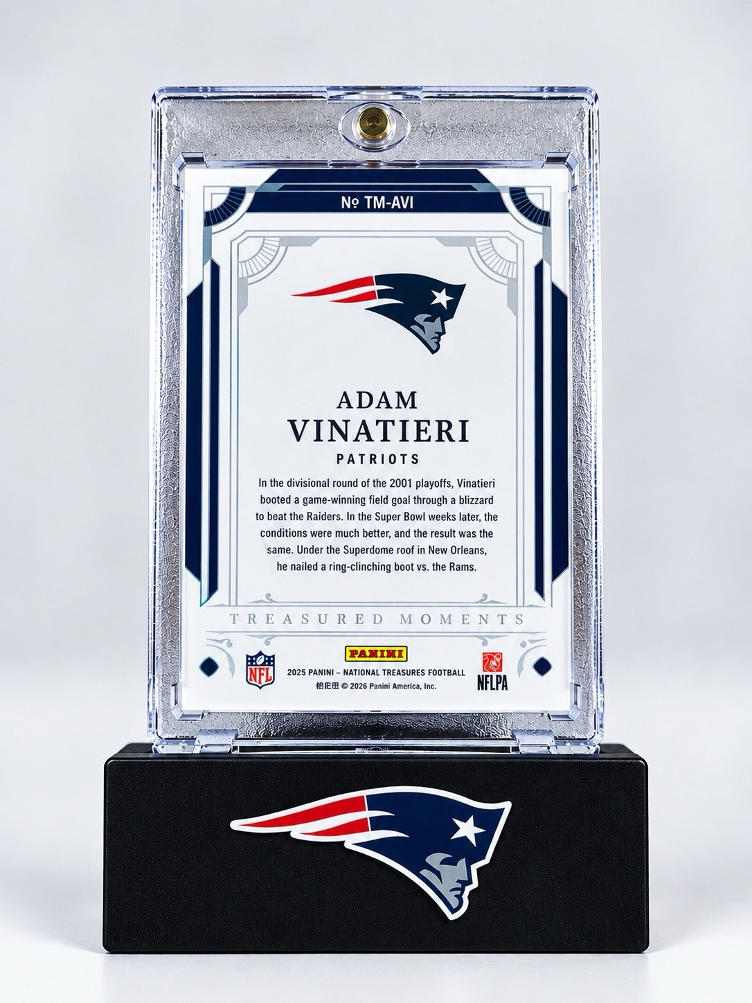 Adam Vinatieri 2025 Panini National Treasures Platnium 1/1 Patriots  view 2