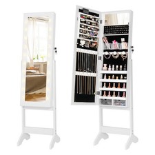 Mirror Jewelry Cabinet with 20 Warm Lights and 4 Tilt Angles-White - Color: Whit