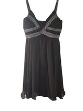 Dressbarn A Line Black Sheer Dress Gunmetal Gray Accents EUC Size 14 Juniors