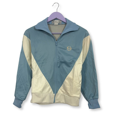 Sergio Tacchini Vintage Sweatshirt weiß-blau mit Reißverschluss 80er Jahre - Größe XS Herren