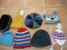 Bundle of boy girls hats assorted sizes velvet knitted used
