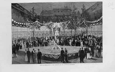 Original Old Antique Print Illuninated Gardens Imperial Institute London 1893