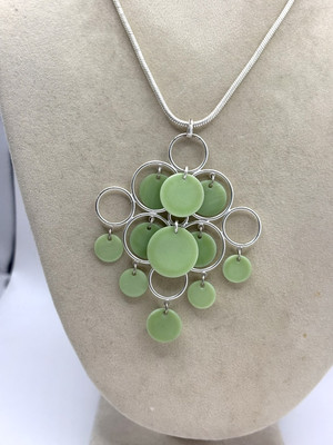 Celery Green Dangle & Silver Plated Circles Charmy Necklace By Nine West