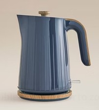 Navy Blue & Wood Scandi Textured Fast Boil Kettle 1.7L Kitchen Appliance 3000W