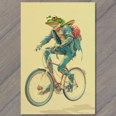 STICKER Frog Riding Bicycle Clothes Humanized Weird Funny Strange Unusual Odd