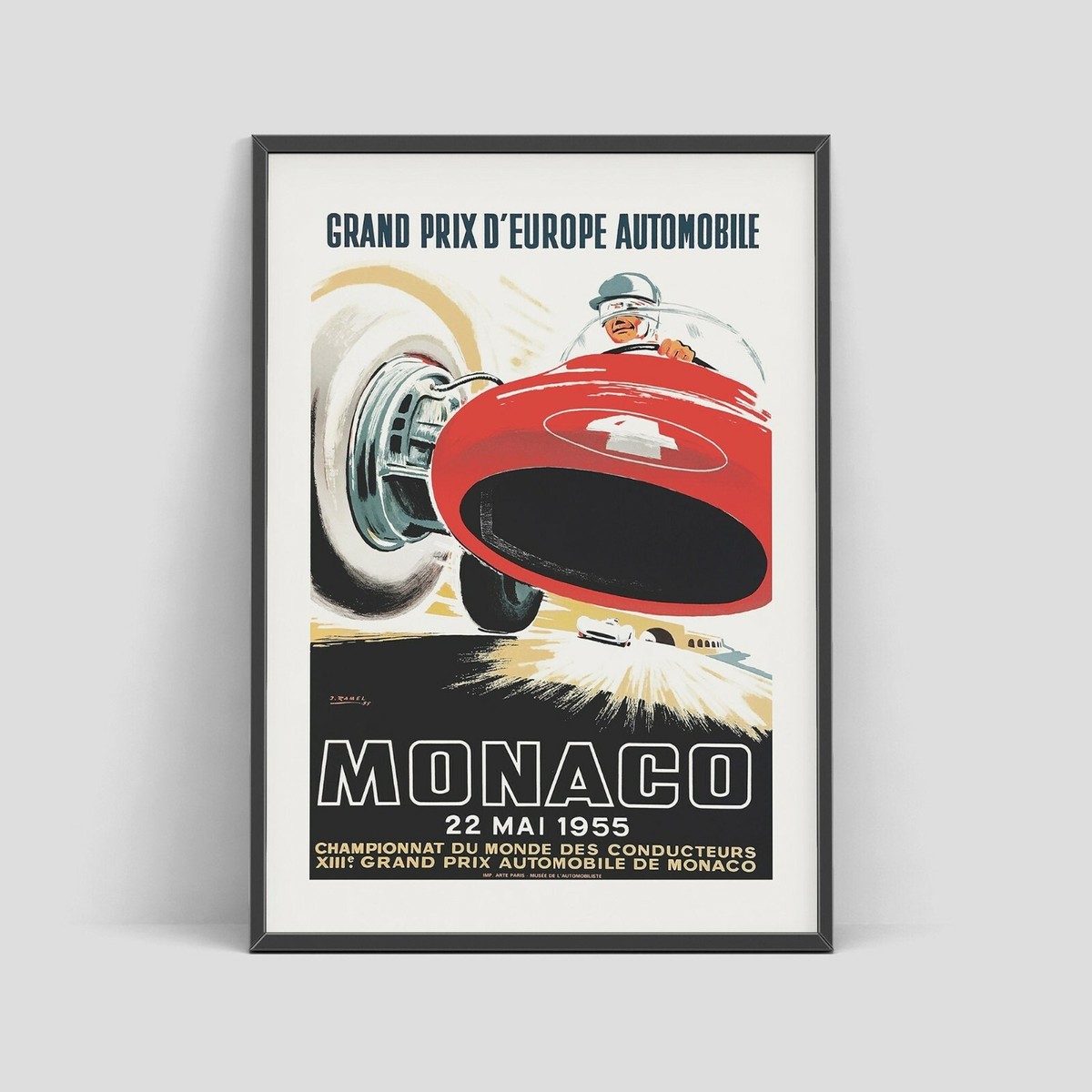 Monaco Grand Prix 1955 by J. Ramel F1 Car Racing Vintage Poster