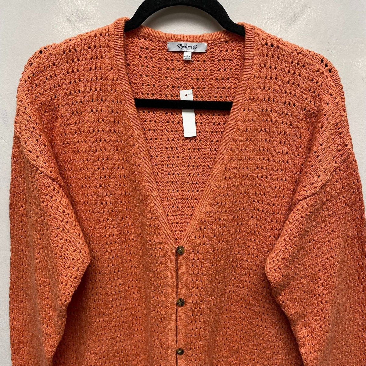 Madewell Womens Coral Long Sleeve Button Front Open Stitch