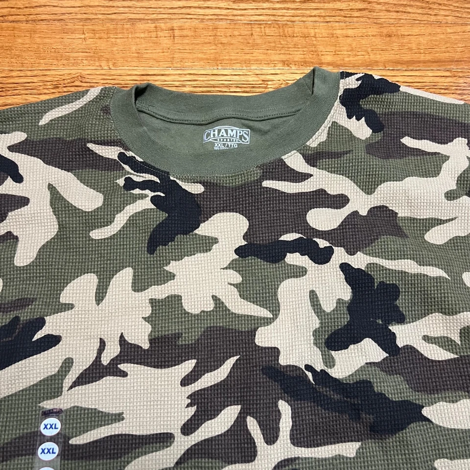 Camisa Champs Camuflada Para Hombres XXL 2XL Verde Térmica Waffle Pullover Foto 2 de 4