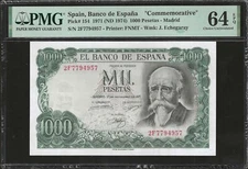 Spain, 1000 Pesetas 1971 P-154 ☆ PMG 64 EPQ ☆ Choice UNC