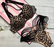 Victoria's Secret Swim Shine Strap Bombshell Top Strappy Brazilian Set Leopard