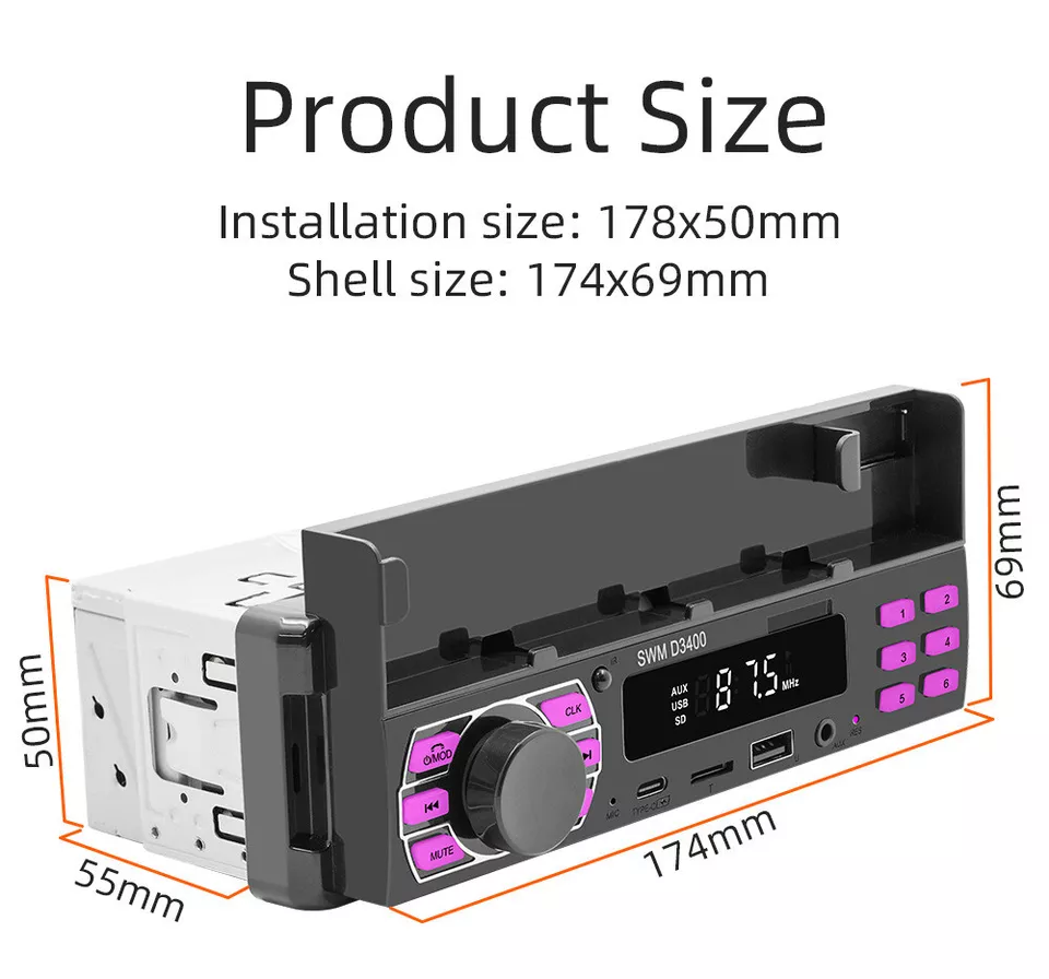 1DIN Car MP3 Player Stereo Radio Bluetooth In-Dash Digital Audio USB Positioner - Image 2 of 4