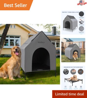 Luxury 48'' Elevated Dog House with Cooling Bed for Large Dogs - Indoor/Outdoor