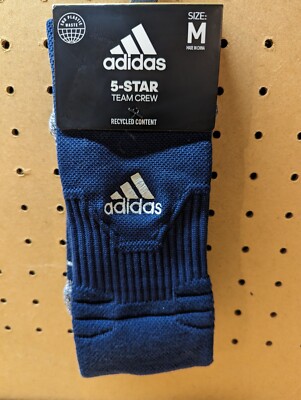 Adidas 5-Star Team Crew Socks Navy Size Medium Men 6.5-9 Women 7-10 Recycled New