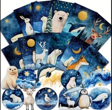 52pc Christmas Animals Scrapbook Paper  Sticker Set- 12 Card Papers/40 Stickers