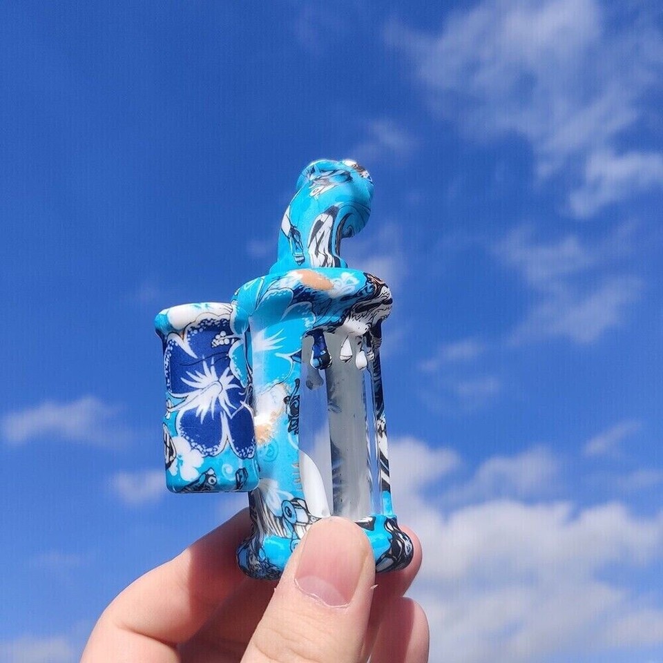 4.4" Blue Kettle Hookah Silicone & Glass Water Pipe Smoking Pipes W