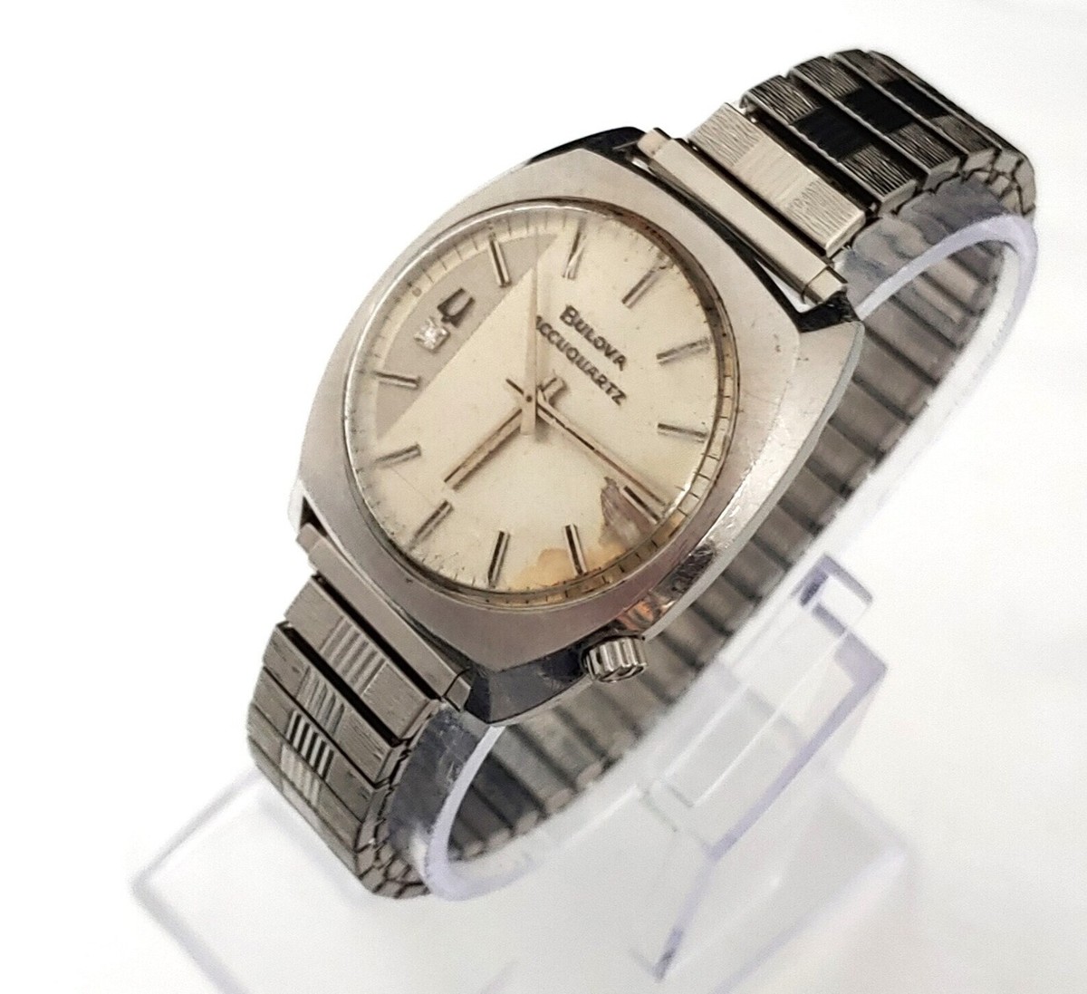 Vintage 1970's SS Bulova Accutron 2240 Men's Watch Dial Diamond N7