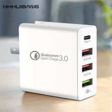 4 Port Fast Charge QC 3.0 USB Type C Hub Wall Charger Power Adapter Plug