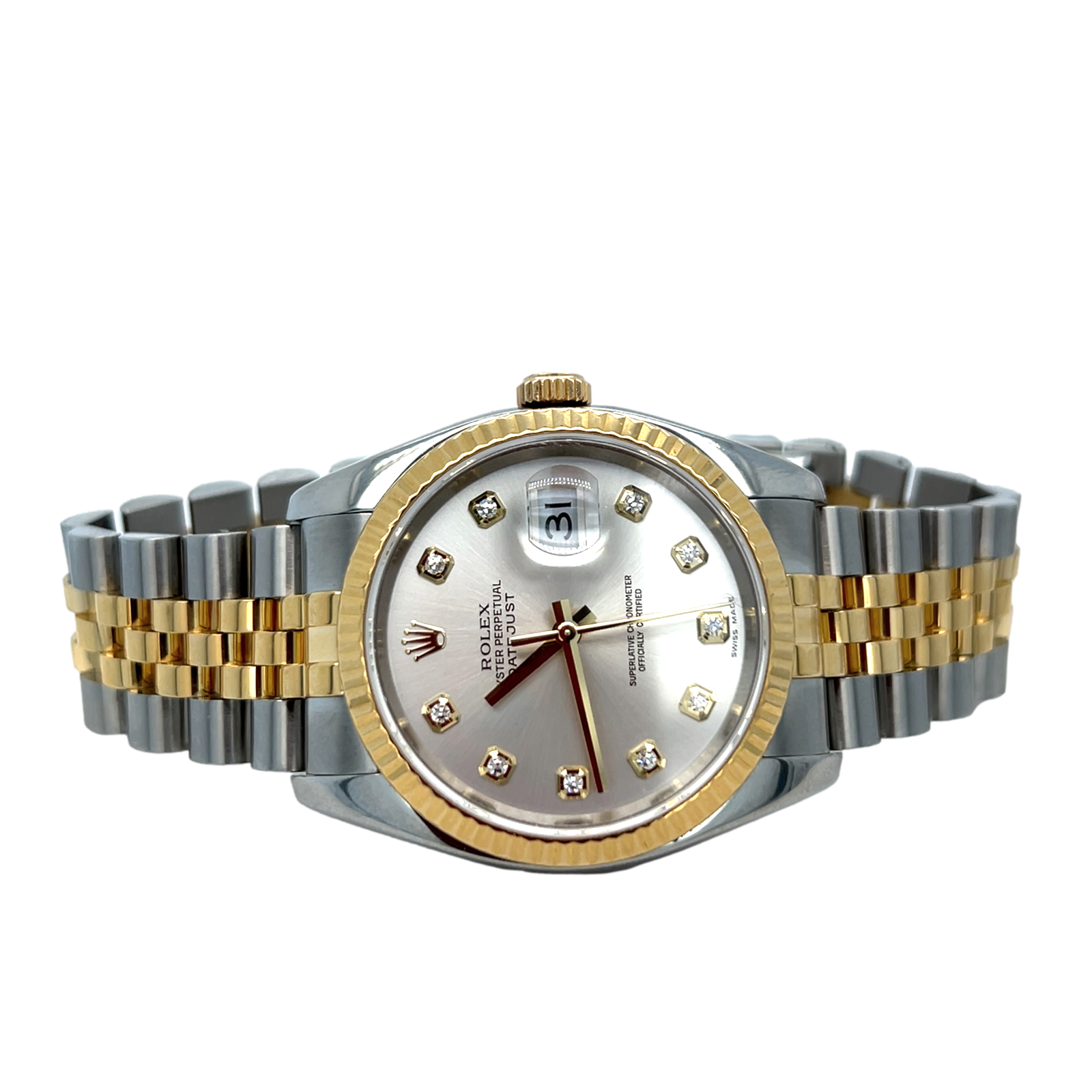 Rolex Datejust 36mm 18K Gold Steel Silver Diamond Dial Jubilee Bracelet 16233 2005 Model