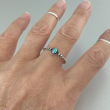 Sterling Silver Little Beaded and Braided Turquoise Ring, Silver Ring, Boho Ring