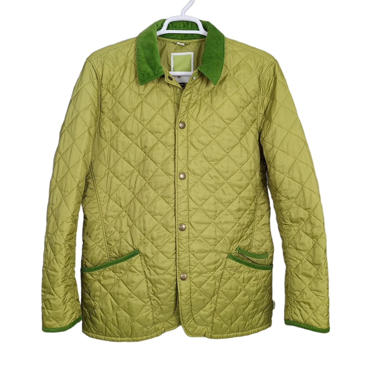 Barbour Pantone Chip Men's Quilted Jacket Size XL Green Snap Button Corduroy