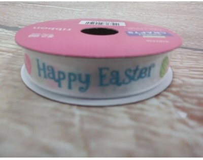 New! Ribbon White ''Happy Easter'' Colored Eggs 5/8  x 9' FT Wreath Crafts Dots