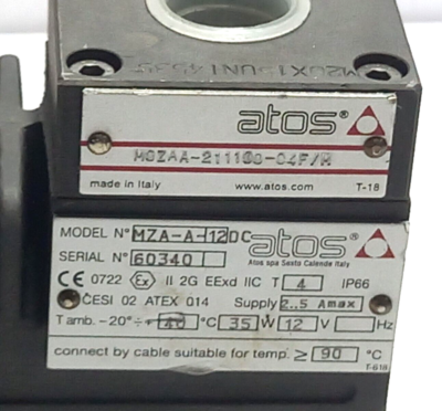 Atos RZGA-A-010/32/M 20 Solenoid Valve MOZAA-211100-04F/R 12VDC