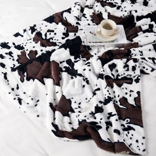 Cow Print Faux Fur Throw Blanket Double-Sided - Warm Fluffy Blanket Farmhouse - Picture 52 of 78