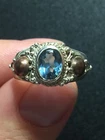 Blue Topaz Ring Natural Sliver With 9k Gold Accents New