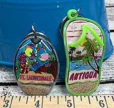Antigua Flip Flop Keychain Ft. Lauderdale Oval Sand Beach Souvenir Key Ring