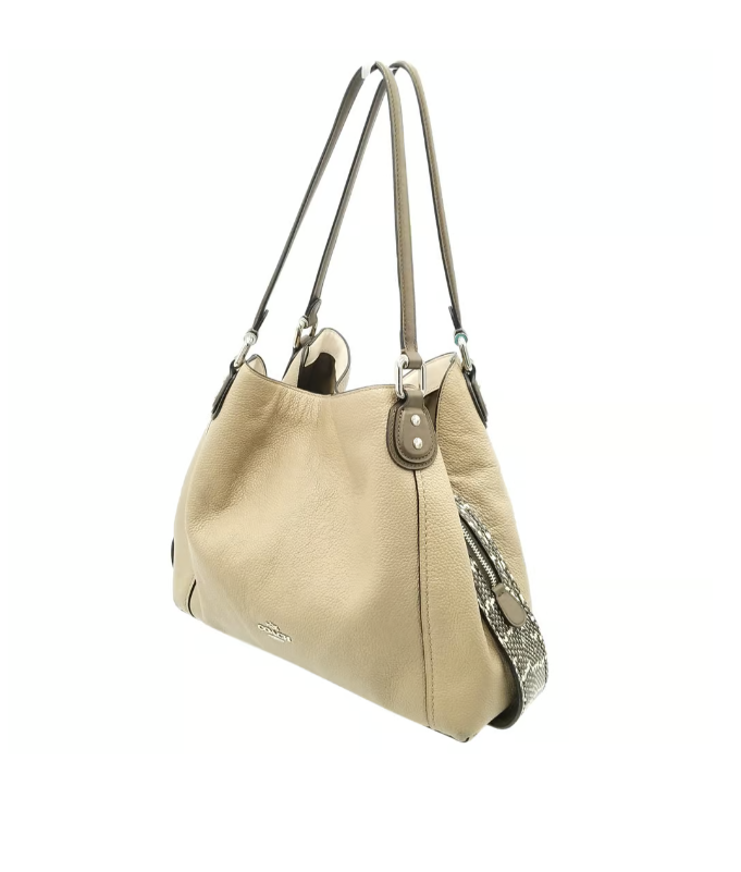 Coach Edie Turnlock Beige Triple Compartment Exotic Trim Shoulder