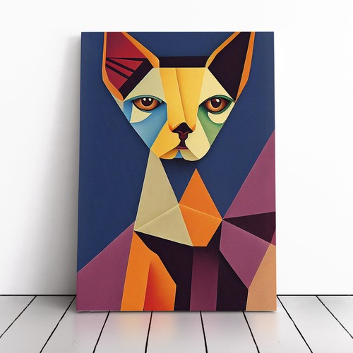 Sphynx Cat Painting Cubism Canvas Print Wall Art Framed Large Picture