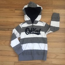 OshKosh Full Zip Hoodie Boys Size 5 Gray White Striped Fleece Lined Sweatshirt