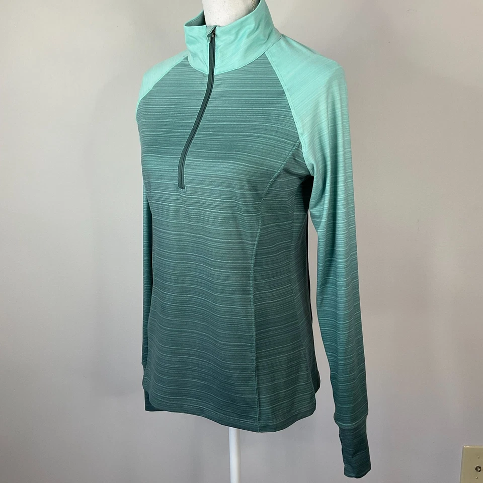 Pullover estoico para mujer talla pequeña manga larga cuarto cremallera agujeros para los pulgares verde Foto 2 de 4