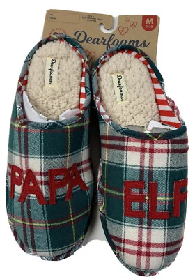 DEARFOAMS Men's Medium size 9-10 Green Plaid PAPA ELF Clog Slippers - Image 1 of 4