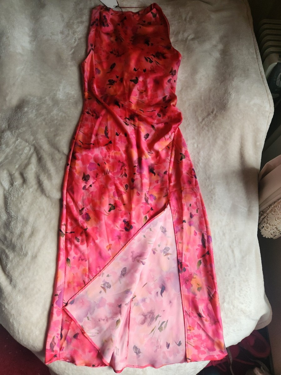 Zara Midi Dress -Floral Satin Effects Midi Dress Multicolored Pink