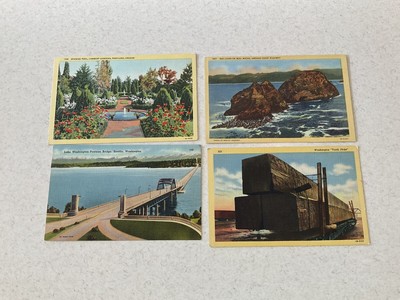 Four Vintage 1940s Washington And Oregon Linen Postcards