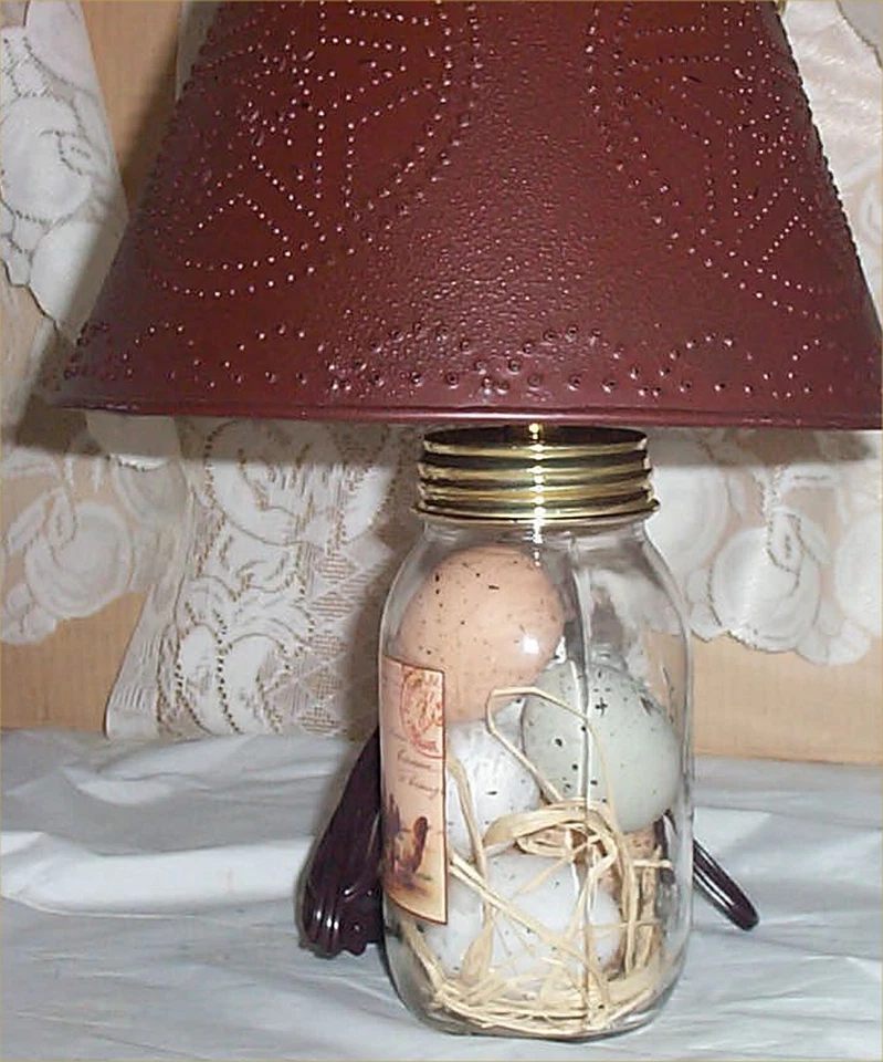 Tarro de albañil gallo ponche lata lámpara pantalla campo granja huevos luz decoración 40 vatios  Foto 2 de 3