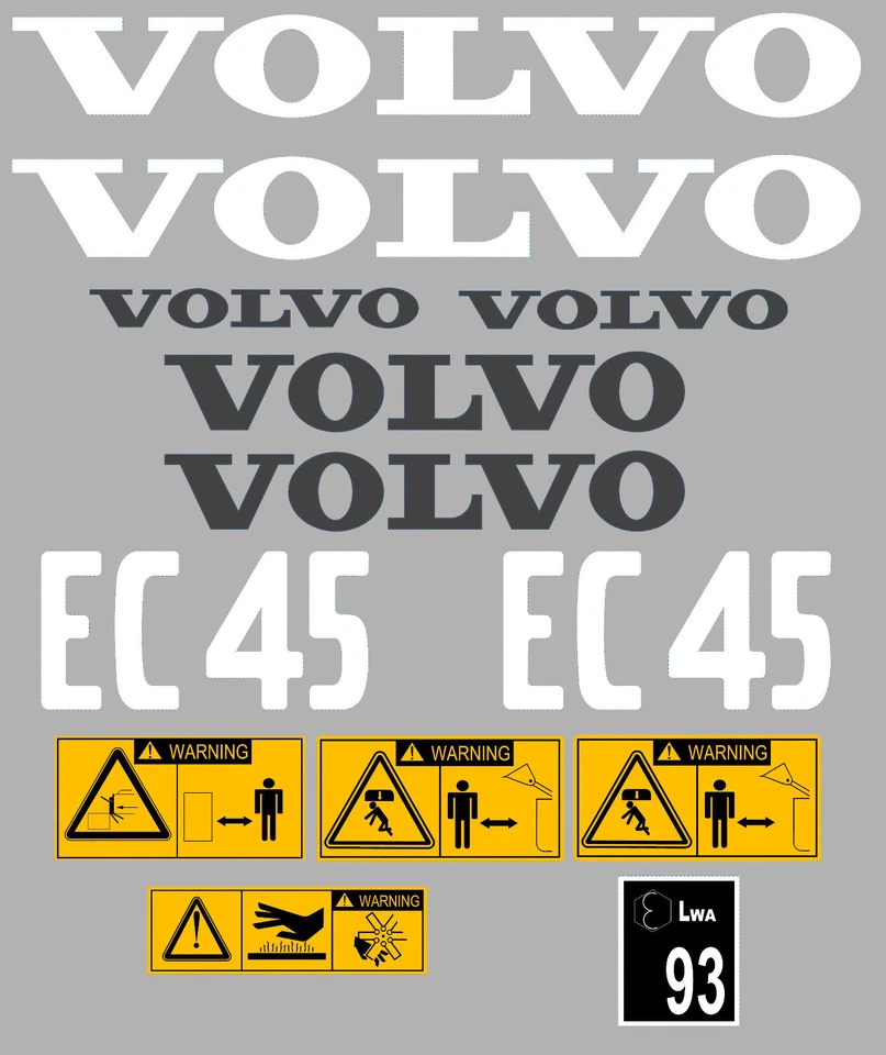 VOLVO EC45 DIGGER COMPLETE DECAL STICKER SET WITH SAFETY WARNING DECALS - image 1 of 1