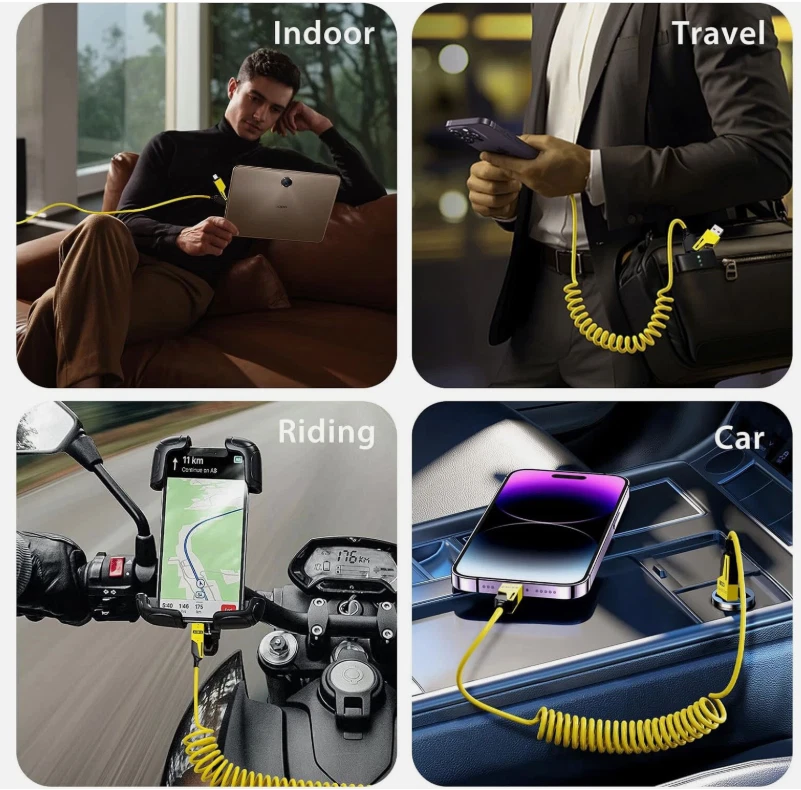 Coiled 65W Fast Charging Cable 4 in 1 Multi USB C to iPhone Charger CarPlay Cord - Image 4 of 4