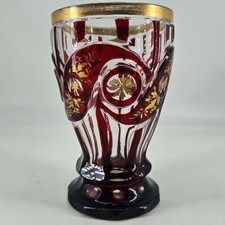 Vintage Crystal Cut to Clear Bohemian Highball Tumbler glass gold painted